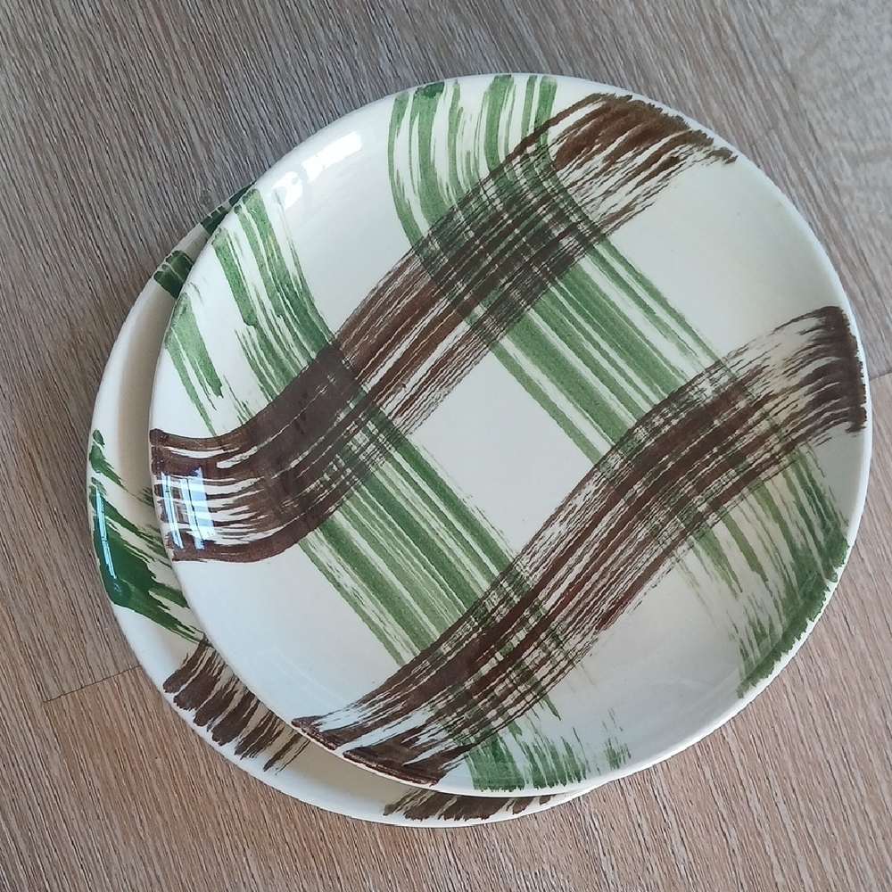 Set Of 2 Stetson Vintage Bread Plate  Green Brown Brushstroke Mid Century Modern